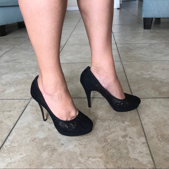 Call In Spring Shoes Black Lace High Heel Elegant - Picture 2 of 6